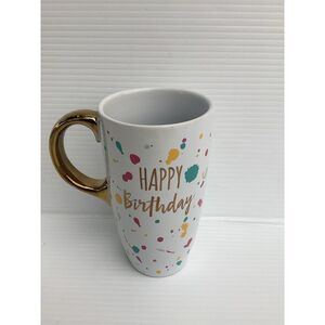 Happy Birthday Mug 20oz Gold Handle Paint‎ Splash Design Ceramic
